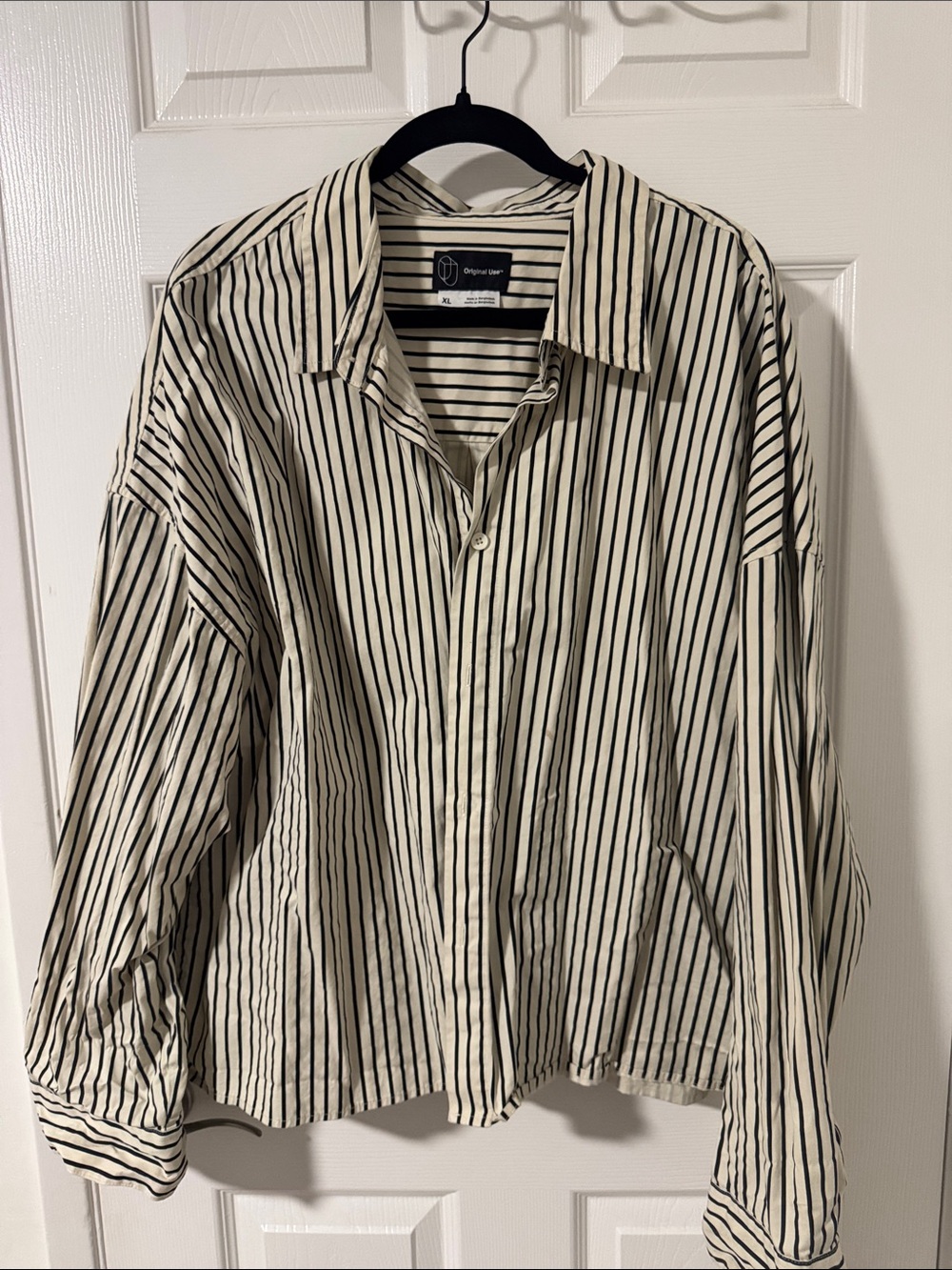 Original Use Men's Cream Shirt with Black Pinstripes